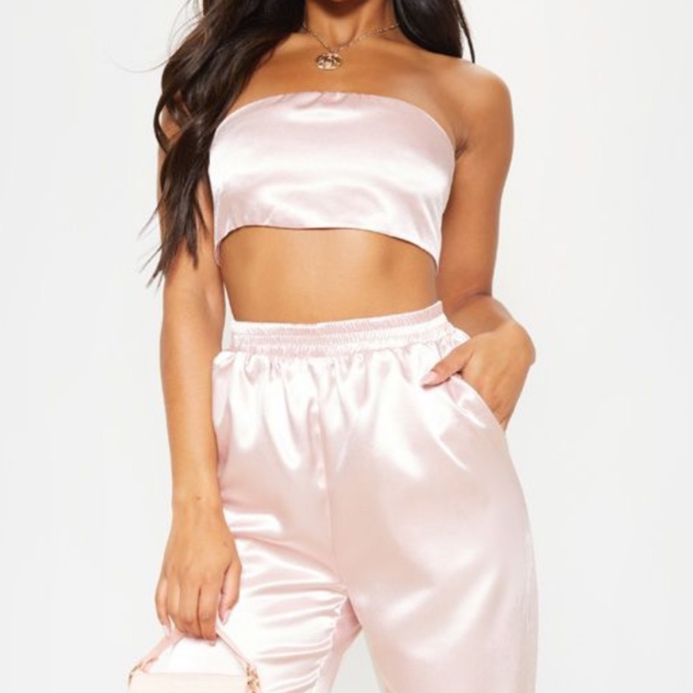 Rose Pink Satin Bandeau Bralette Top